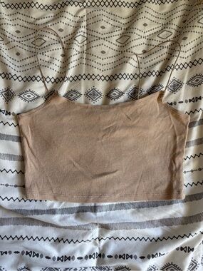 H&M Ribbed Spaghetti-Strap Crop Top - Tan